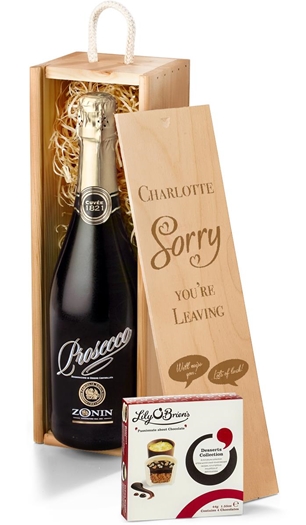 Retirement Sparkling Prosecco & Chocolates Gift Box With Engraved Personalised Lid